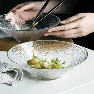 Японский стиль Золотая оправа прозрачный стеклянный суп большая чаша для рыбы хлопьев 1437