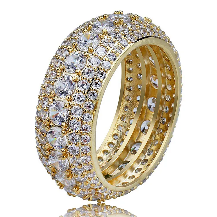 Moda Mens Hip Hop CZ Iced Out Anéis de Prata Anel de Ouro AAA Zircão Strass Cristal De Cobre Anéis de Jóia Da Forma Do Punk