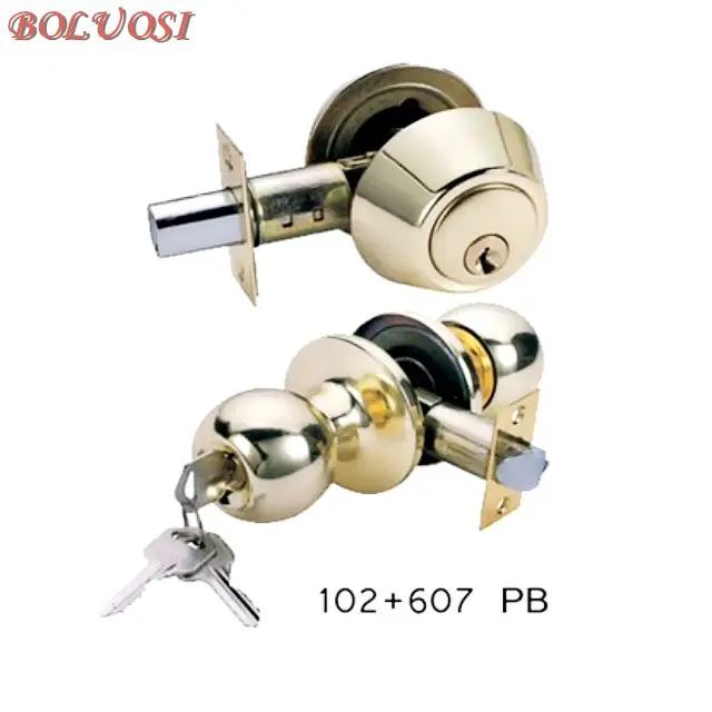 Blister Package Entry Combo Lock Set Lever Deadbolt Double Cylinders Door Brass Finish Knob Handle Lockset combo lock