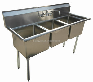 NSF approvazione di grandi <span class=keywords><strong>dimensioni</strong></span> in acciaio inox a tre vasche <span class=keywords><strong>lavello</strong></span> per cucina o agriturismo con profondo ciotole di commercio per il lavaggio - Product Image 1