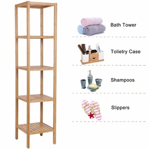 Bambù naturale Legno Mensola 5 Bagno Tier Scaffale Unità Torre Unità di Visualizzazione Rack di Stoccaggio Scaffalatura Scaffale Multifunzionale