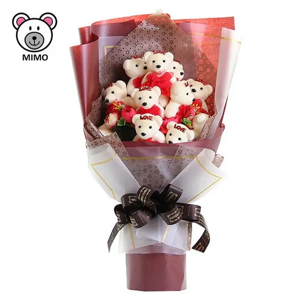 Buatan Tangan Lembut Plush Toy Teddy Bear Buket Bunga untuk Anak Perempuan Hari Valentine Kartun Boneka Beruang Pernikahan Karangan Bunga