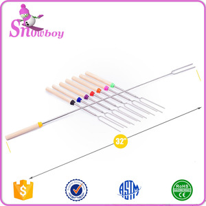 Xiên Thép Không Gỉ 32 Inch Dĩa Kẹo Dẻo Bằng Gỗ Có Thể Thu Gọn Bộ Que Rang Lửa Nướng Thịt Cắm Trại - Product Image 4