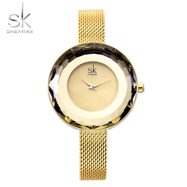 Shengke אופנה יוקרה גבירותיי שעון פריזמה Fac זהב פלדת רשת קוורץ נשים שעונים למעלה מותג שעון Relogio Feminino