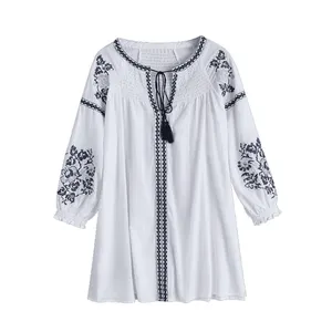 Lancai-Blusa de manga larga de rayón con bordado para mujer, blusa de tejido de rayón suave y fresco a la moda coreana, venta al por mayor