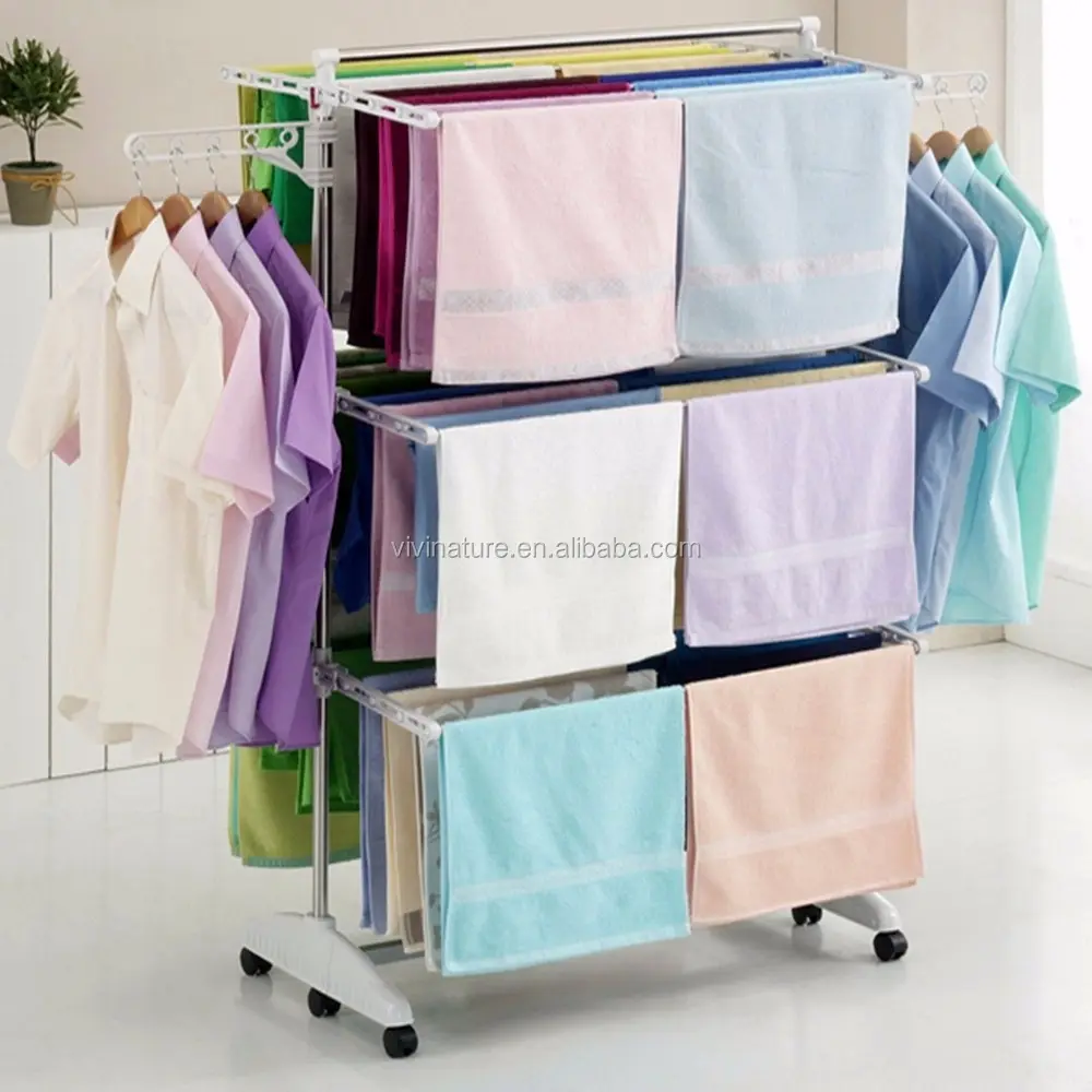 Apstour 3 Tiers White Extendable Drying Rack Foldable Clothes Drying Laundry Rack-White 