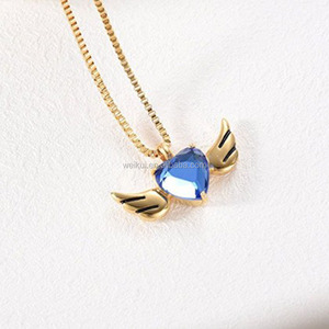 Corazón de cristal y alas de Ángel, collar de recuerdo de cenizas, joyería de cremación para cenizas, piedra natal - Product Image 1