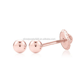 18K روز الذهب مصقول Screwback الأطفال الاطفال الطفل الكبار الثانية ثقب مسمار الكرة الأقراط - Product Image 1