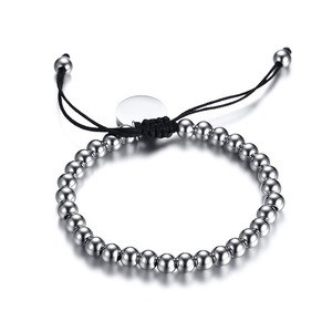 6MM Stainless Steel Bead Handmade Braided Adjustable <strong>Drawstring</strong> <strong>Bracelet</strong> for Men Women Custom Engraved Coin Charm <strong>Bracelet</strong> - Product Image 1