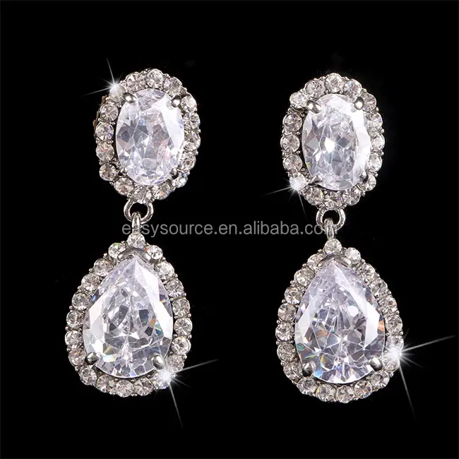 De la boda de novia de cristal pendientes de gota brillante colgante de diamantes de imitación pendientes