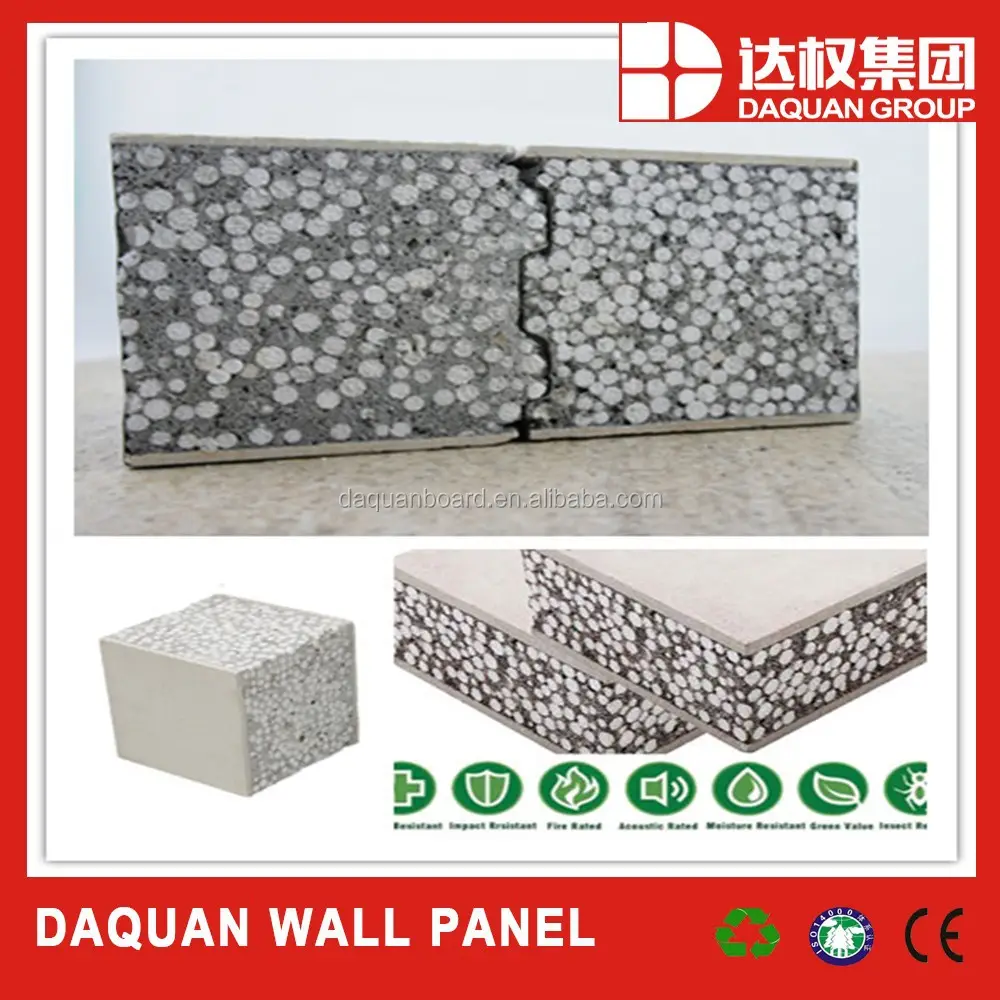 Hoge Kwaliteit Lichtgewicht Beton Eps Cement Sandwich Panel Prijs Voor Dak/Floor/Interieur Muur En Buitenmuur Panel