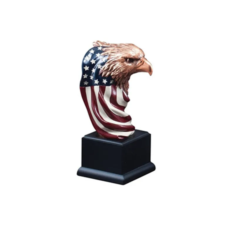 Bronze Eagle Head Sculpture With American Flag On Black Base