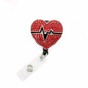 Bling Red Heart Medical EKG RN Strass einziehbare ID-Abzeichen rolle