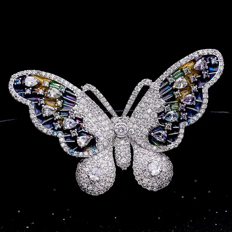 Azul Esmaltado Inseto Colorido Diamante Vestido de Noiva Broche de luxo Micro Pave CZ Cristal Rhinestone Borboleta Broches