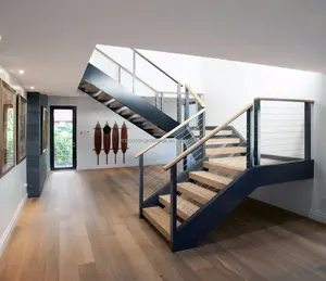 Современный индивидуальный металлический деревянный лестничный дизайн