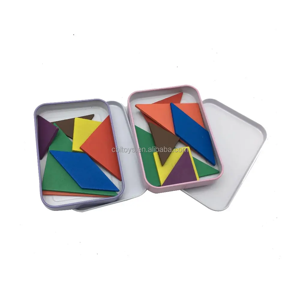 Giocattolo educativo colorato tangram in legno puzzle 7 pezzi puzzle in scatola di latta