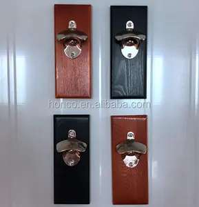 Abrebotellas de cerveza de madera automático montado en la pared con colector magnético