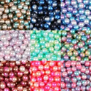 Tidak Ada Lubang Campuran Warna Pelangi Bulat 4/6/8/10Mm ABS Imitasi Mutiara Manik-manik Longgar Beads Diy Perhiasan Membuat Kalung untuk Wanita 50-500PCS