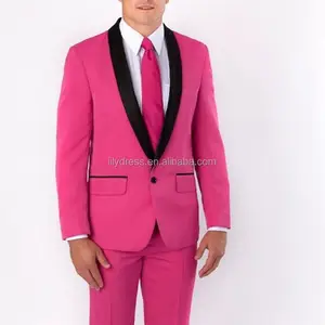 Ll022 trajes de noivado para homens, vestimenta de natal com lapela preta para noivo, rosa e formal, para casamento, melhor homem (casaco + calças)