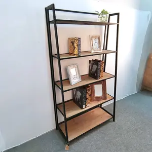 Furniture wall movable comic ladder tall metal iron pine wood modern cabinet organizer case book shelf