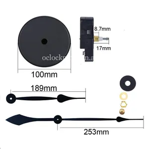 High Torque Clock Movement with shaft 17mm . Long Hands 253mm and Wall Mount