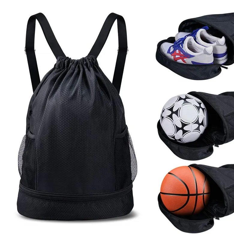 Preço barato preto à prova d' água com cordão basquete futebol saco sapato mochila ginásio de esportes saco de recicláveis