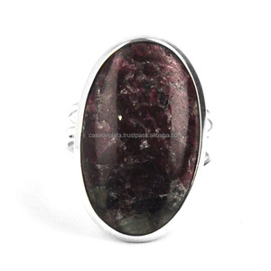 Mejor calidad forma ovalada Eudialyte piedra preciosa 925 plata esterlina hecho a mano diseñador anillo joyería - Product Image 1