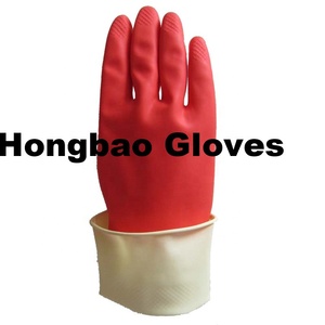 Guantes de goma natural <span class=keywords><strong>bicolor</strong></span> de 70g, látex impermeable duradero rojo y blanco para limpieza de cocina para protección diaria de invierno y verano - Product Image 4