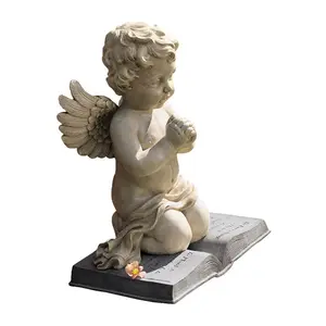 Hand gesneden naakt jongen sculptuur naked steen baby angel standbeeld voor tuin ornament