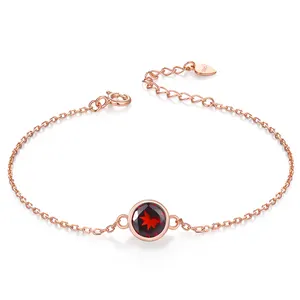 Pedra preciosa natural prata 925, 6mm garnet pulseiras e braceletes presente simples s925 para mulheres hi006