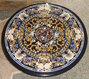 หินอ่อนสีดำ Inlay โต๊ะรับประทานอาหารด้านบน, - Product Image 1