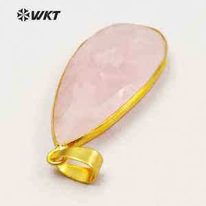 WT-P1348 Luar Biasa Bezel Emas Segi Alami Kuarsa Mawar Liontin Tetesan Air Mata, Tangan Wanita Cabochon Segi Merah Muda Liontin Tetes Air Mata - Product Image 5
