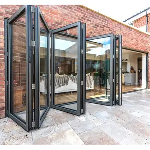 Système de porte pliante à double coulissante verticale en accordéon Conception de portes pliantes modernes en aluminium pliable en verre étanche