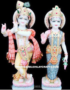Statue de Radha Krishna en marbre blanc Makrana coloré, statue décorative en marbre blanc Radhe Krishna pour le culte des personnes - Product Image 1