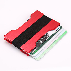 <span class=keywords><strong>Porte</strong></span>-cartes de crédit simple avec logo personnalisé en gros, poche avant, bande élastique en aluminium doré, pince à billets, portefeuille minimaliste fin - Product Image 6