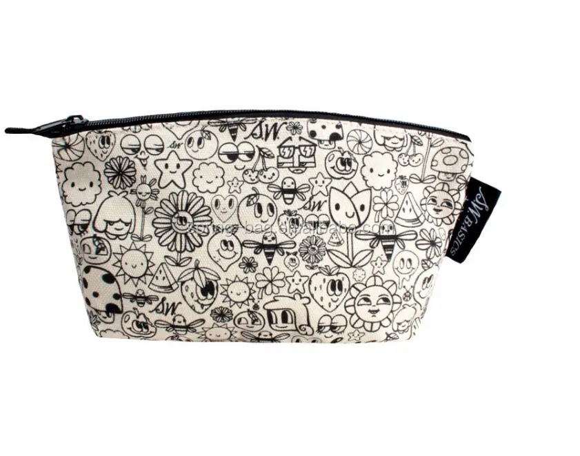 New design high quality cartoon pattern cheap bag cotton canvas custom cosmetic bag