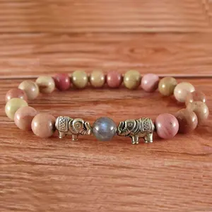 SN1671 curación meditación joyería Yoga regalo 8mm Rodonita Mala cuentas elefante encanto pulsera