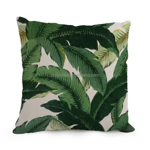 Federa per cuscino tropicale in foglia verde personalizzata da 18*18 pollici fodera per cuscino con stampa digitale di foglie di palma