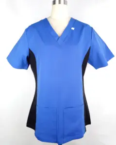 Gewebte Unisex Krankens ch wester Uniform V-Ausschnitt Designs Color Block Medical Scrub Top