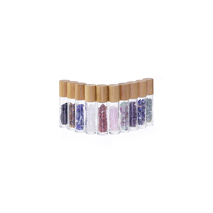 Hengjian Natural Gemstone 10ml Glass Roller Bottle Bamboo Cap <strong>Perfume</strong> Oil <strong>Container</strong> with Metal Roller for Skin Care Cosmetics - Product Image 3