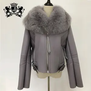 Genuine Leather And Double Face Fur Lining Coat/Warm Fox Fur with Genuine Leather Fur Coat