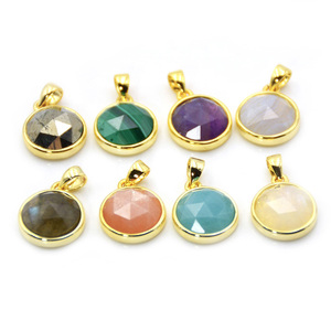 Natural Faceted Gemstone Pendant Round Natural Stone Everyday Layering Pendant multi gems charm Simple Jewelry for Woman