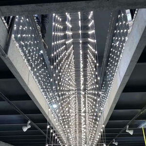 Hotel project di lusso moderno matrice stella cubo luce rettangolare acciaio rete glowworm LED lampadario illuminazione - Product Image 6