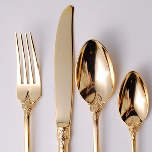 Elegant Royal 5 Star Hotel Spiegel Polijsten Metalen Vergulde Bruiloft Bestek <span class=keywords><strong>Set</strong></span>