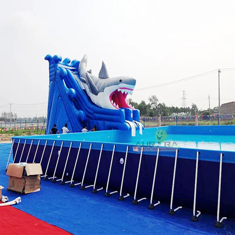Открытый прямоугольный бассейн из ПВХ с металлической рамой, стальной бассейн над землей, бассейн для аквапарка