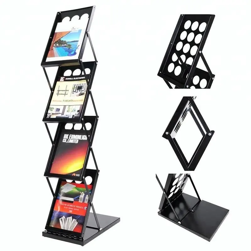 4 Pockets Brochure Magazine Catalog Literature Display Holder Rack Floor Pop up Folding Stand