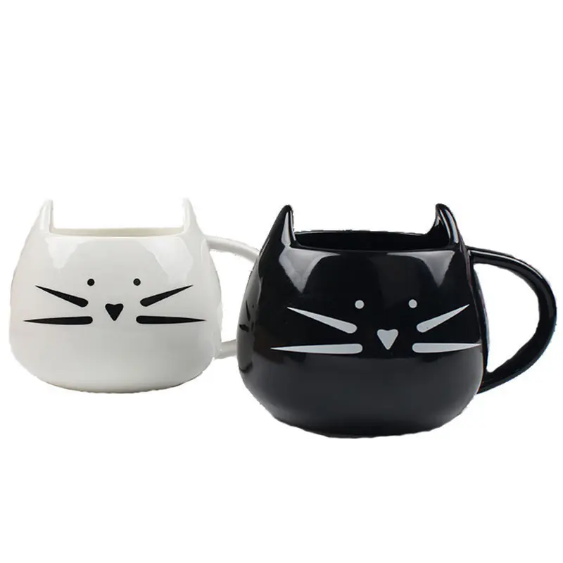 Zogiftホットセールかわいい形の磁器白と黒のセラミック猫コーヒーマグ