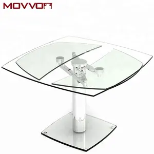 Multi-functional extendable flexible model dining table with two leaf glass top extension