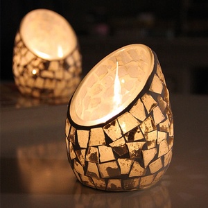 Luz de café de vidrio de mosaico oblicua | Blanco romántica cena a la luz de las velas - Product Image 4