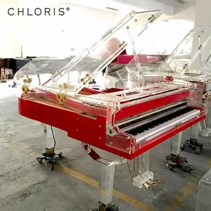 Piano vermelho de cristal acrílico transparente, piano com grande piano para casa de luxo moderna